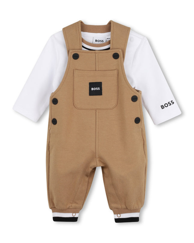 kids atelier boss Beige Logo Baby Overall Set