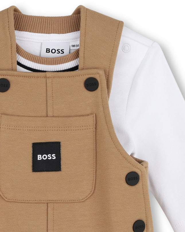 kids atelier boss Beige Logo Baby Overall Set