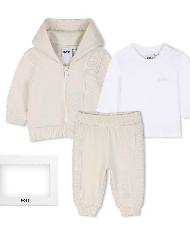 kids atelier boss Beige Logo Baby Hoodie Set