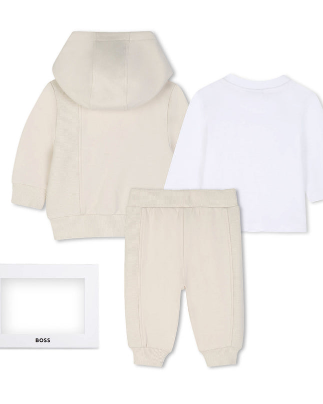 kids atelier boss Beige Logo Baby Hoodie Set