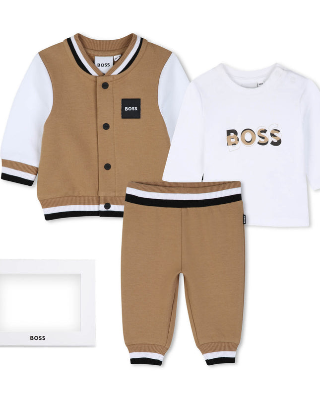 kids atelier boss Beige Logo Baby Jacket Set