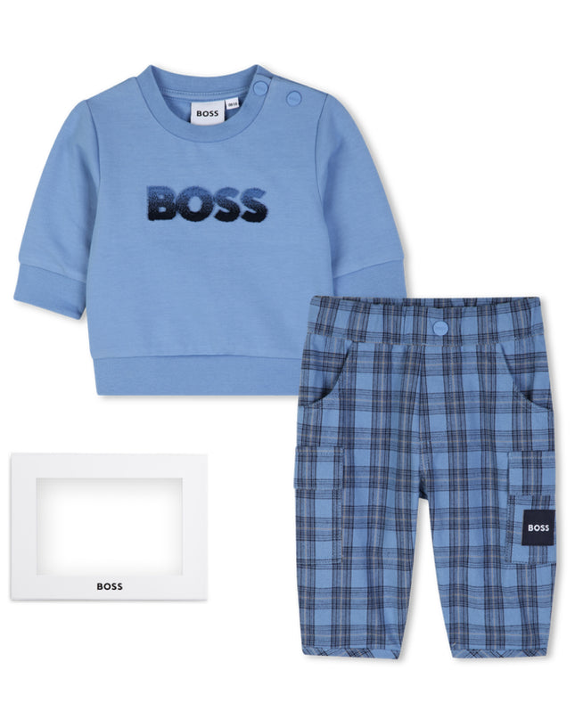 kids atelier boss Blue Baby Sweatshirt & Pants Set