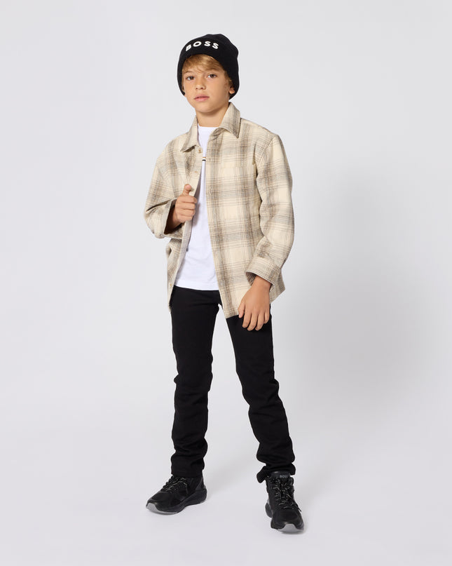 kids atelier boss Ivory Checked Twill Long-Sleeved Shirt