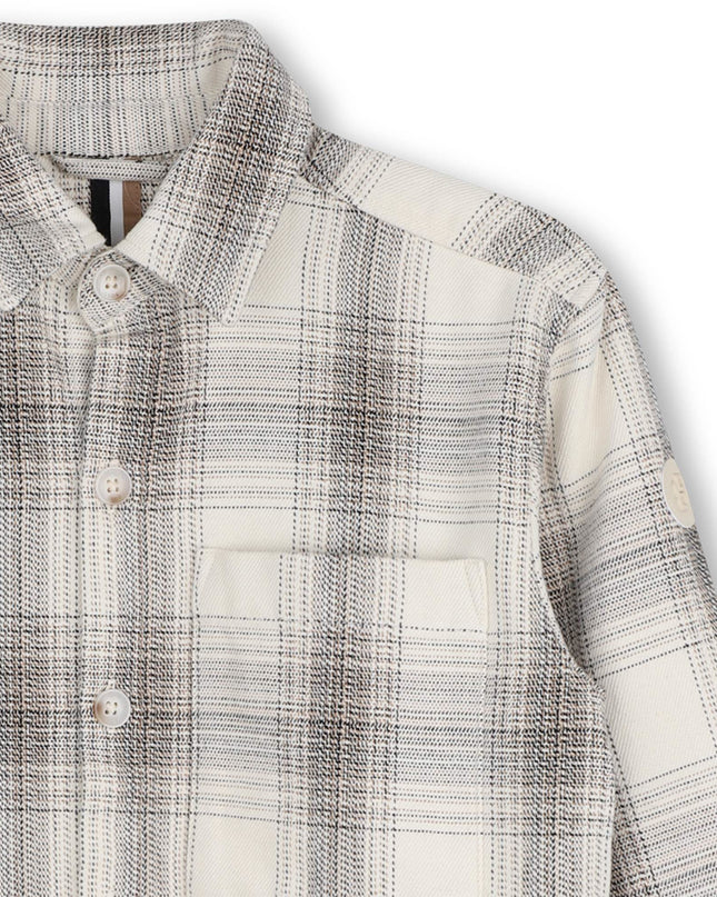 kids atelier boss Ivory Checked Twill Long-Sleeved Shirt