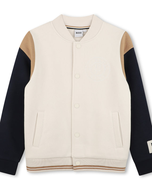 kids atelier boss Ivory Varsity-Style Cardigan Jacket