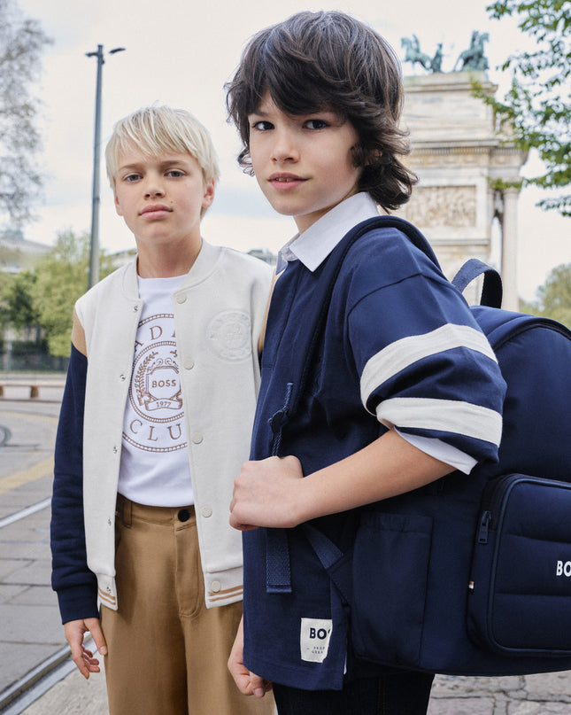 kids atelier boss Ivory Varsity-Style Cardigan Jacket
