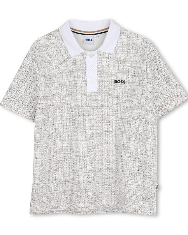 kids atelier boss Ivory Micro-Check Polo Shirt