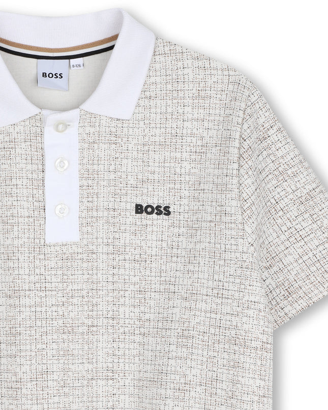 kids atelier boss Ivory Micro-Check Polo Shirt