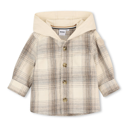 kids atelier boss Ivory Plaid Hooded Long Sleeve Shirt
