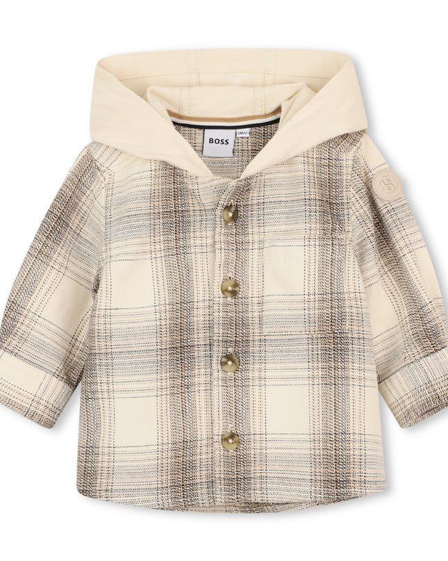 kids atelier boss Ivory Plaid Hooded Long Sleeve Shirt