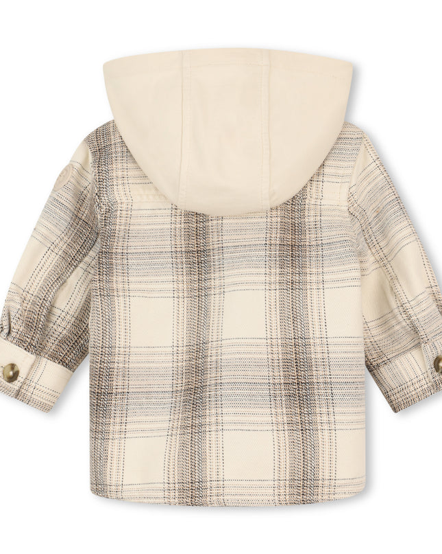 kids atelier boss Ivory Plaid Hooded Long Sleeve Shirt