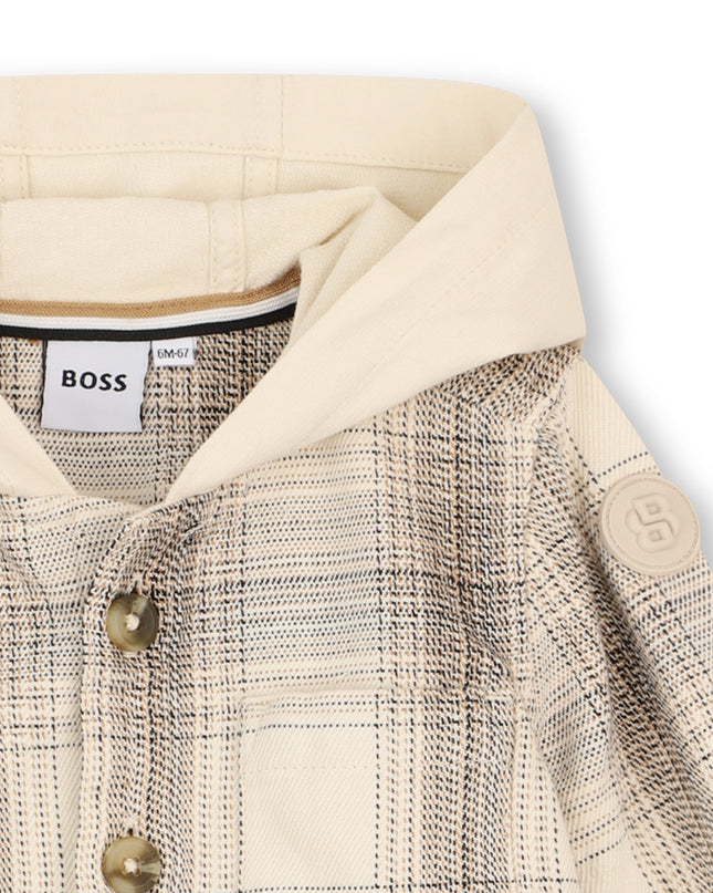 kids atelier boss Ivory Plaid Hooded Long Sleeve Shirt