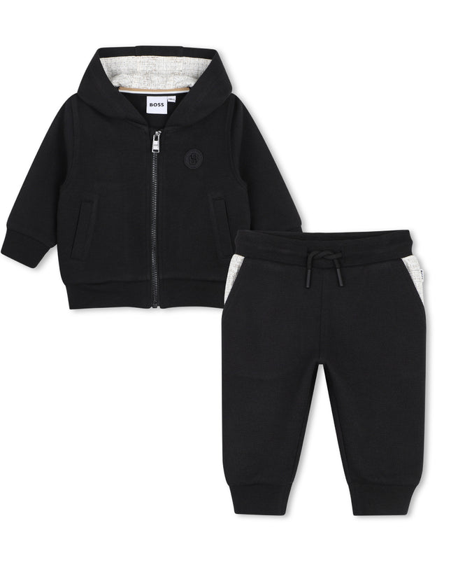 kids atelier boss Black Textured Hooded Tracksuit Set