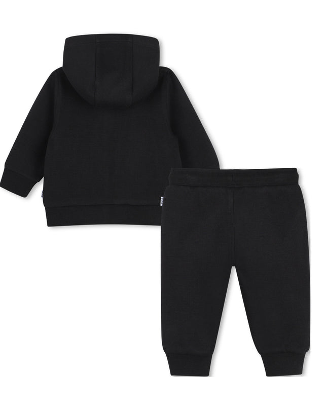 kids atelier boss Black Textured Hooded Tracksuit Set