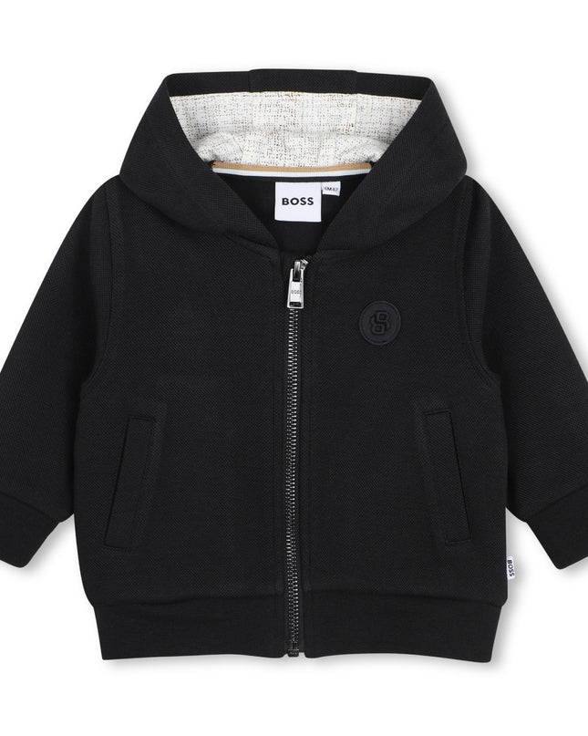 kids atelier boss Black Textured Hooded Tracksuit Set