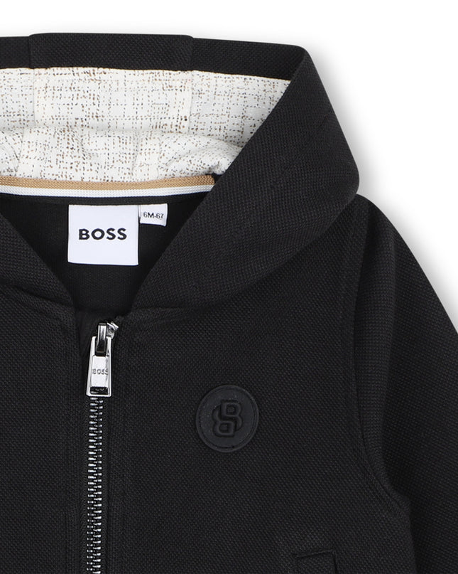 kids atelier boss Black Textured Hooded Tracksuit Set