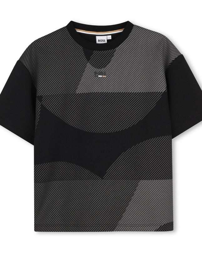kids atelier boss Black Geometric Pattern T-Shirt