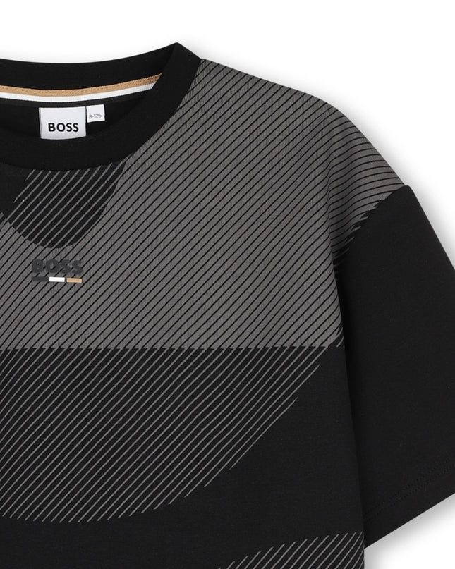 kids atelier boss Black Geometric Pattern T-Shirt