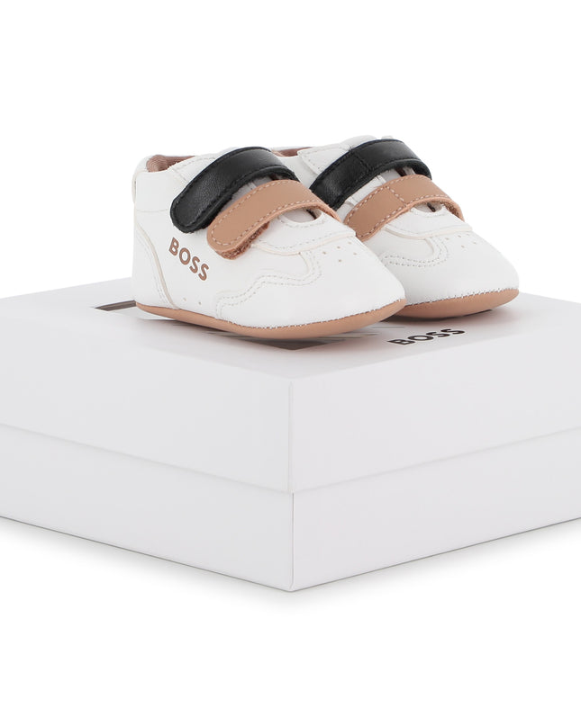 kids atelier boss White Branded Baby Sneakers