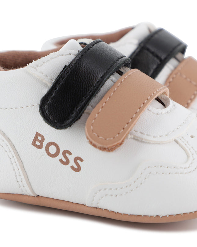 kids atelier boss White Branded Baby Sneakers