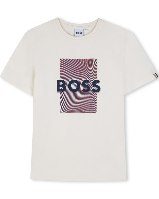kids atelier boss Ivory Optical Logo Print T‑Shirt