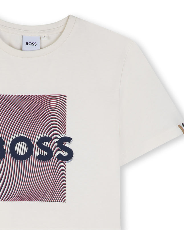 kids atelier boss Ivory Optical Logo Print T‑Shirt