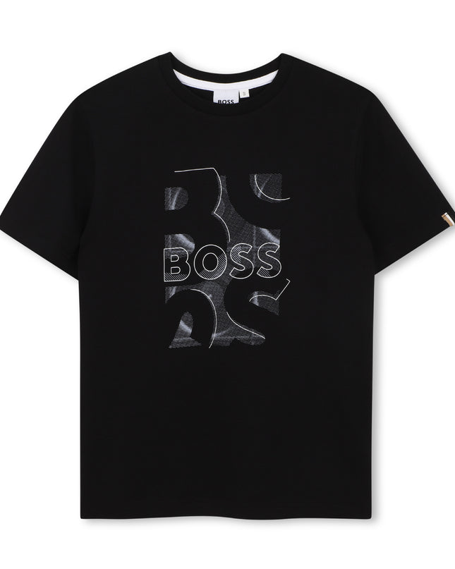 kids atelier boss Black Logo Print T‑Shirt
