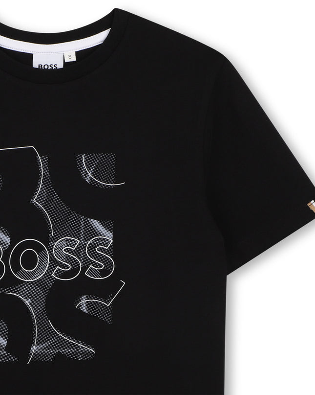 kids atelier boss Black Logo Print T‑Shirt