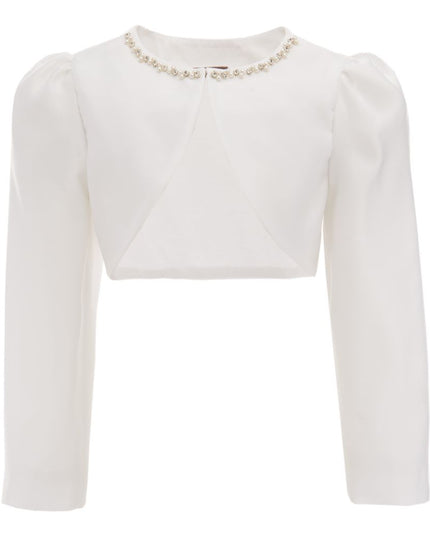Tulleen-Long Sleeves Satin Cardigan-32236PR-Ecru