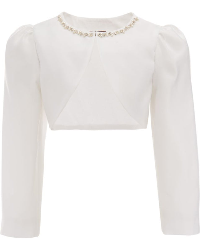 Tulleen-Long Sleeves Satin Cardigan-32236PR-Ecru