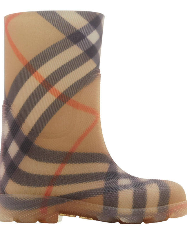 Beige Vintage Check Rain Boots