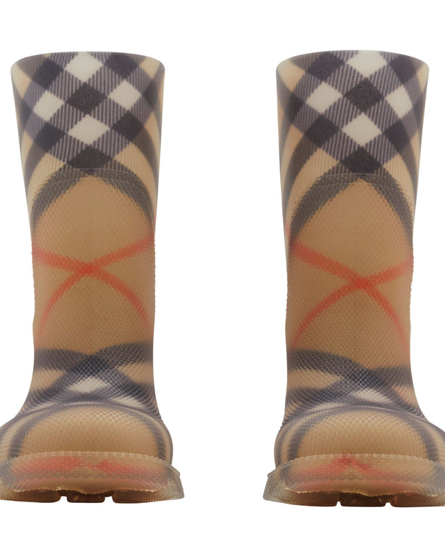 Beige Vintage Check Rain Boots