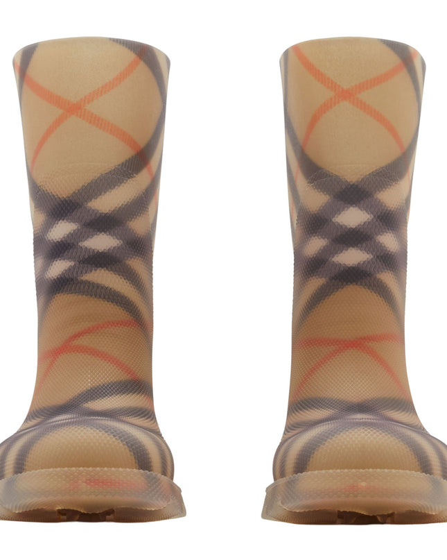 Beige Vintage Check Rain Boots