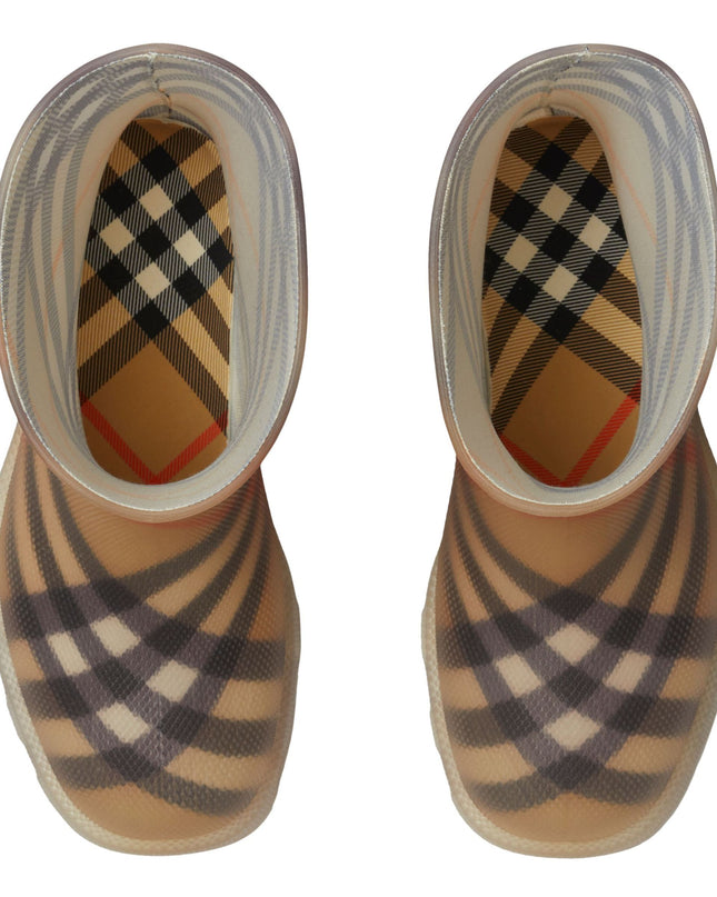 Beige Vintage Check Rain Boots