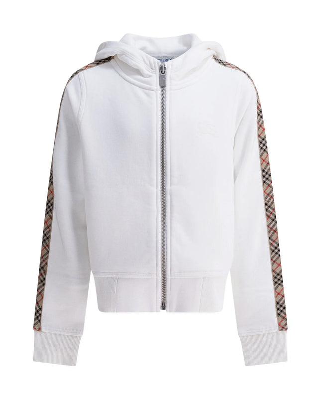 kids atelier burberry Cotton Zip Hoodie With Checked Trim