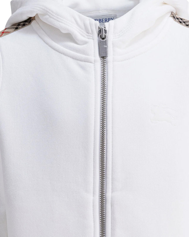 kids atelier burberry Cotton Zip Hoodie With Checked Trim