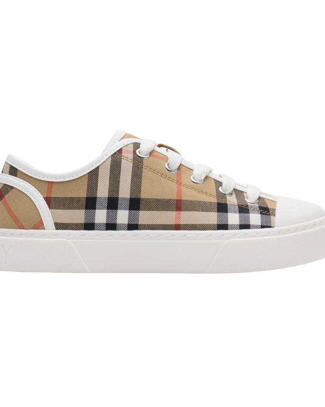 kids atelier burberry Beige Check Cotton Sneakers