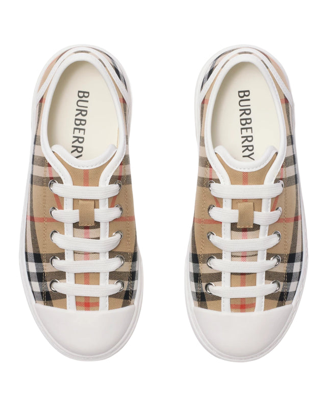 kids atelier burberry Beige Check Cotton Sneakers