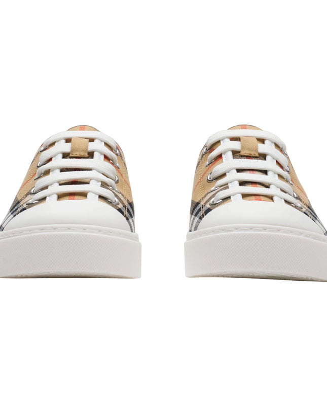 kids atelier burberry Beige Check Cotton Sneakers