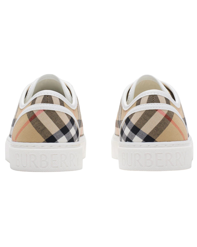 kids atelier burberry Beige Check Cotton Sneakers