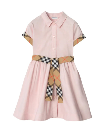 kids atelier burberry Pink Checked-Trim Cotton Shirt Dress