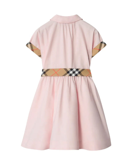 kids atelier burberry Pink Checked-Trim Cotton Shirt Dress