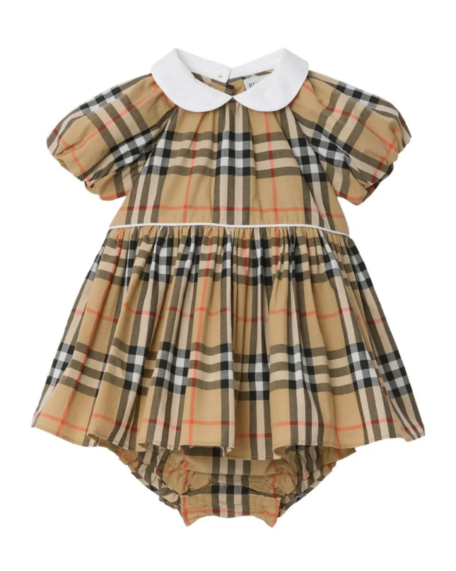 kids atelier Burberry Checked Peter Pan-Collar Pleated Dress Set