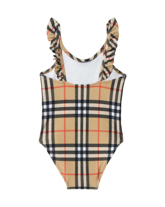 kids atelier burberry Ruffle Trim Check Swimsuit