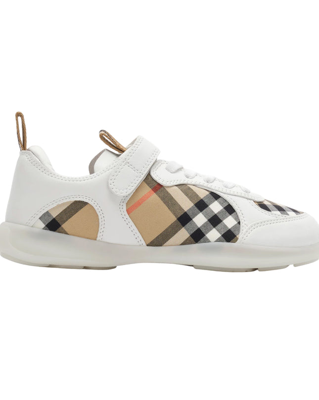 kids atelier burberry White Check and Leather Matrix Sneakers