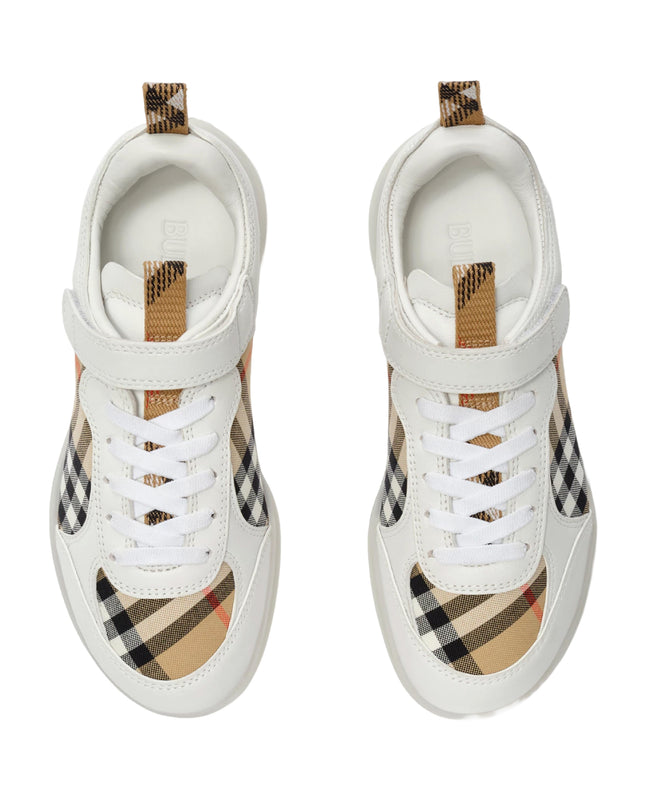 kids atelier burberry White Check and Leather Matrix Sneakers