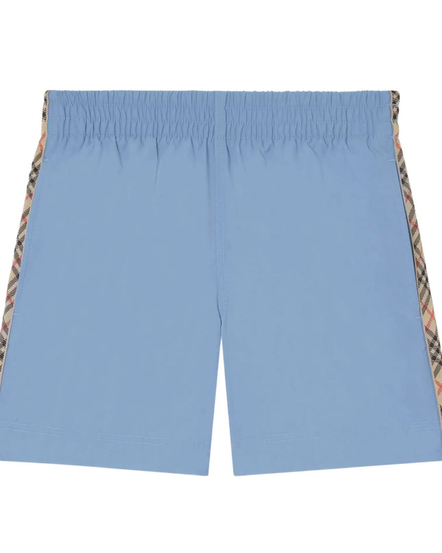 kids atelier burberry Corn Flower Blue Check Trim Swim Shorts