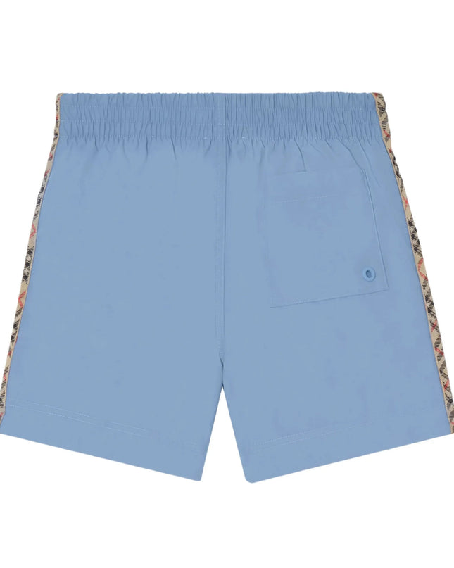 kids atelier burberry Corn Flower Blue Check Trim Swim Shorts