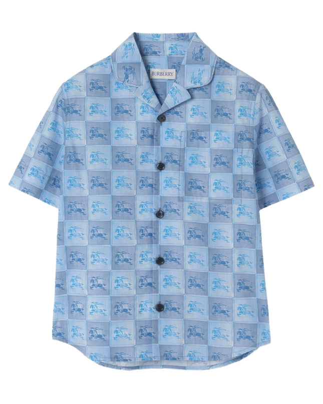 kids atelier burberry Cornflower Blue EKD Checkerboard Cotton Shirt