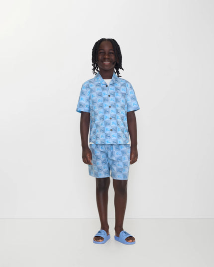 kids atelier burberry Cornflower Blue EKD Checkerboard Cotton Shirt